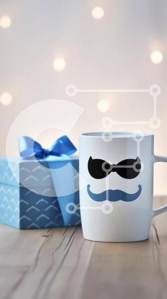 Intra Συλλεκτικό Ξύλινο Παζλ Plywood  4mm - Κούπα καφέ γυαλιά και μουστάκι με μπλε κουτί δώρου Σε Ξύλινο Κουτί - Διαστάσεις: 10x10 cm – 25 κομμάτια