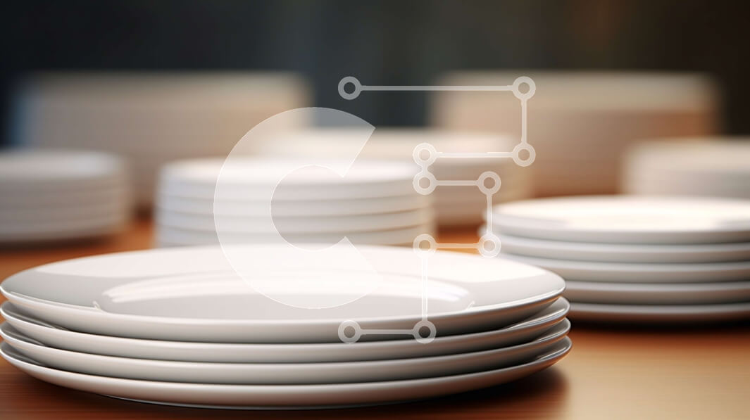 Intra Συλλεκτικό Ξύλινο Παζλ Plywood  4mm - Στοίβα από λευκά πιάτα σε ξύλινο τραπέζι Σε Ξύλινο Κουτί - Διαστάσεις Puzzle: 10x10 cm – 25 κομμάτια