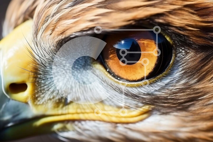 Σετ των 2 Intra Συλλεκτικό Ξύλινο Παζλ Plywood  4mm - Κοντινό πλάνο του Eagle's Eye με κίτρινα μάτια και καφέ φτερά Σε Ξύλινο Κουτί - Διαστάσεις: 10x10 cm – 25 κομμάτια