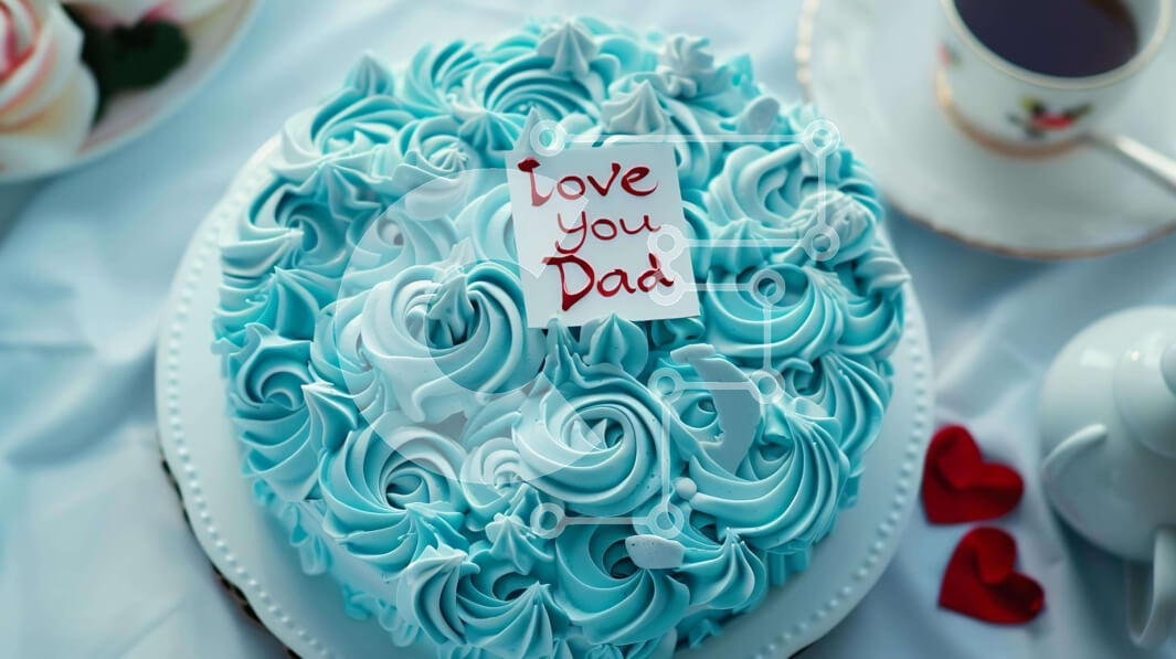 Intra Συλλεκτικό Ξύλινο Παζλ Plywood  4mm - Μπλε κέικ με νότα «αγαπώ μπαμπά» σε κομψά διακοσμημένο τραπέζι Σε Ξύλινο Κουτί - Διαστάσεις: 10x10 cm – 25 κομμάτια