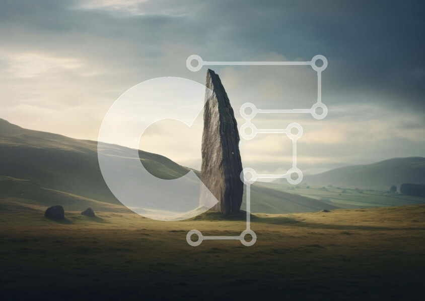 Intra Συλλεκτικό Ξύλινο Παζλ Plywood  4mm - Μεγάλος βράχος σε ανοιχτό πεδίο με Grassy Hills Σε Ξύλινο Κουτί - Διαστάσεις: 10x10 cm – 25 κομμάτια