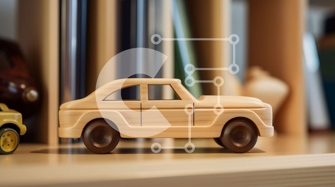 Intra Συλλεκτικό Ξύλινο Παζλ Plywood  4mm - Ξύλινο αυτοκίνητο παιχνιδιών στο ράφι μπροστά από τη βιβλιοθήκη Σε Ξύλινο Κουτί - Διαστάσεις: 10x10 cm – 25 κομμάτια