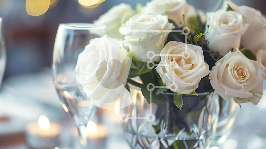 Intra Συλλεκτικό Ξύλινο Παζλ Plywood  4mm - Κομψή διακόσμηση τραπεζαρίας με λευκά τριαντάφυλλα και κεριά Σε Ξύλινο Κουτί - Διαστάσεις Puzzle: 10x10 cm – 25 κομμάτια