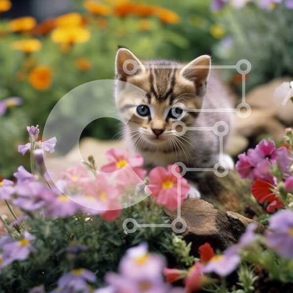 Intra Συλλεκτικό Ξύλινο Παζλ Plywood  4mm - Αξιολάτρευτη εικόνα ενός γατάκι που περιβάλλεται από πολύχρωμα λουλούδια Σε Ξύλινο Κουτί - Διαστάσεις: 10x10 cm – 25 κομμάτια