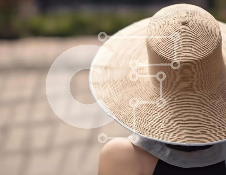 Intra Συλλεκτικό Ξύλινο Παζλ Plywood  4mm - Μοντέρνα γυναίκα με ψάθινο καπέλο που βλέπει μακριά Σε Ξύλινο Κουτί - Διαστάσεις Puzzle: 10x10 cm – 25 κομμάτια