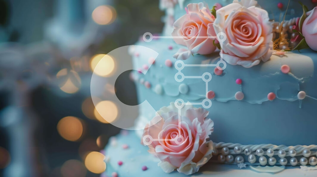 Σετ των 2 Intra Συλλεκτικό Ξύλινο Παζλ Plywood  4mm - Μπλε τριώροφη τούρτα με ροζ τριαντάφυλλα και πέρλες Σε Ξύλινο Κουτί - Διαστάσεις: 10x10 cm – 25 κομμάτια