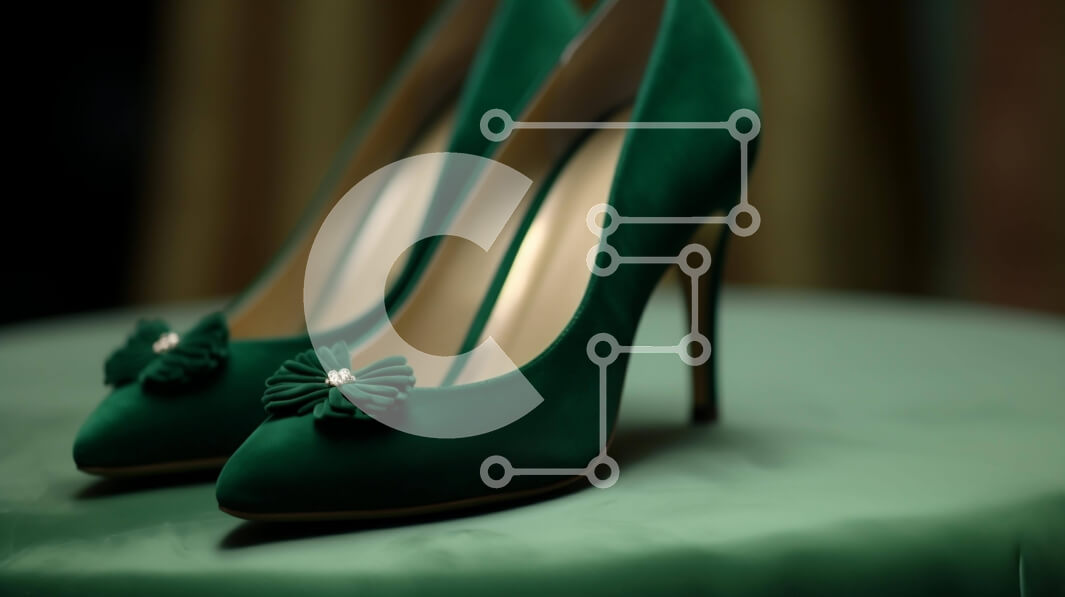 Intra Συλλεκτικό Ξύλινο Παζλ Plywood  4mm - Ζευγάρι πράσινα ψηλοτάκουνα παπούτσια σε κομψό τραπεζομάντιλο Σε Ξύλινο Κουτί - Διαστάσεις Puzzle: 10x10 cm – 25 κομμάτια