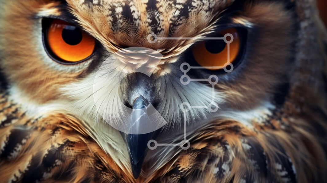 Σετ των 2 Intra Συλλεκτικό Ξύλινο Παζλ Plywood  4mm - Εκπληκτική κοντινή πλάνο του προσώπου μιας κουκουβάγιας με κίτρινα μάτια Σε Ξύλινο Κουτί - Διαστάσεις: 10x10 cm – 25 κομμάτια