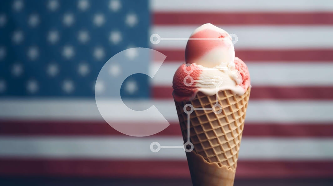 Σετ των 2 Intra Συλλεκτικό Ξύλινο Παζλ Plywood  4mm - Πατριωτικό αμερικανικό παγωτό με κόκκινες, λευκές και μπλε γαρνιτούρες Σε Ξύλινο Κουτί - Διαστάσεις: 10x10 cm – 25 κομμάτια