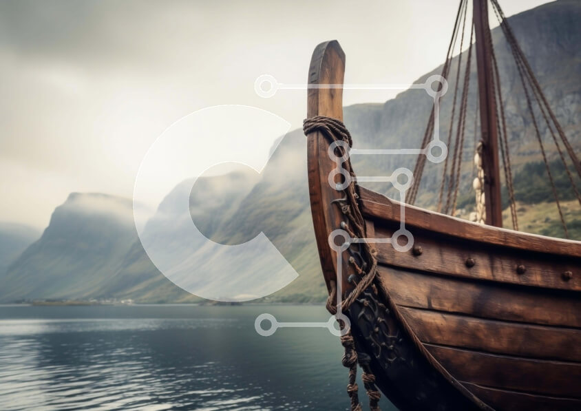 Intra Συλλεκτικό Ξύλινο Παζλ Plywood  4mm - Παλαιά ξύλινη βάρκα Βίκινγκ στην ακτή με τα βουνά Σε Ξύλινο Κουτί - Διαστάσεις: 10x10 cm – 25 κομμάτια