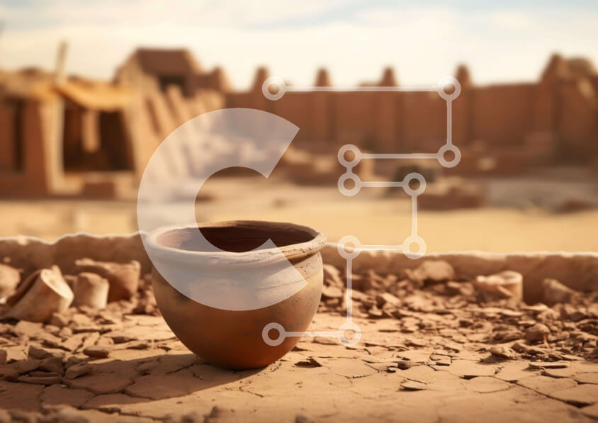 Intra Συλλεκτικό Ξύλινο Παζλ Plywood  4mm - Αρχαιολογικός χώρος με πήλινη γλάστρα και ερειπωμένα κτίρια Σε Ξύλινο Κουτί - Διαστάσεις Puzzle: 10x10 cm – 25 κομμάτια