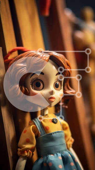 Intra Συλλεκτικό Ξύλινο Παζλ Plywood  4mm - Κούκλα με κόκκινα μαλλιά και φόρεμα πουά που στέκεται δίπλα σε ξύλινη σκάλα Σε Ξύλινο Κουτί - Διαστάσεις: 10x10 cm – 25 κομμάτια