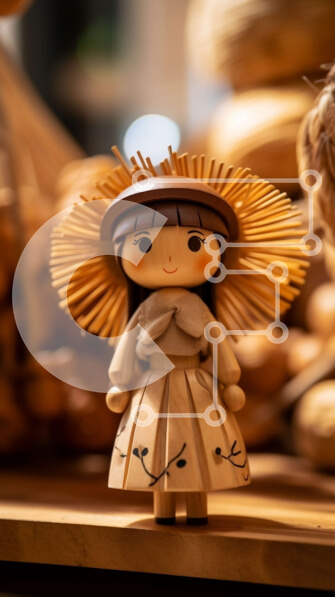 Intra Συλλεκτικό Ξύλινο Παζλ Plywood  4mm - Ξύλινη κούκλα με ψάθινο καπέλο που στέκεται μπροστά από την οθόνη ψωμιού Σε Ξύλινο Κουτί - Διαστάσεις: 10x10 cm – 25 κομμάτια