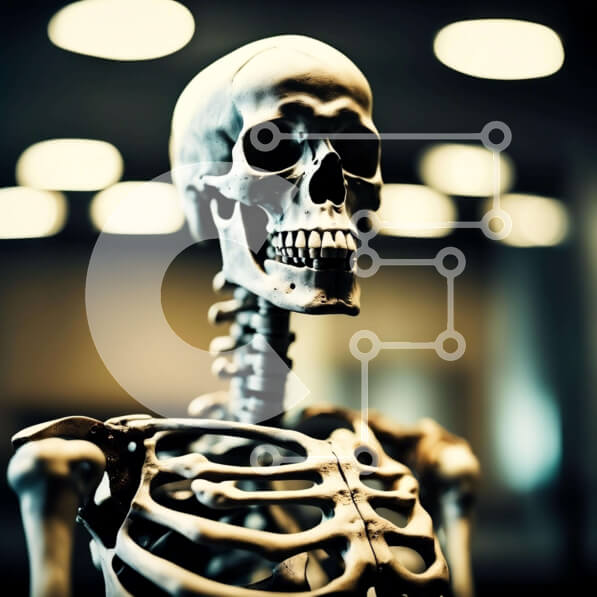 Intra Συλλεκτικό Ξύλινο Παζλ Plywood  4mm - Σκελετός που στέκεται μπροστά από τα φώτα Σε Ξύλινο Κουτί - Διαστάσεις Puzzle: 10x10 cm – 25 κομμάτια