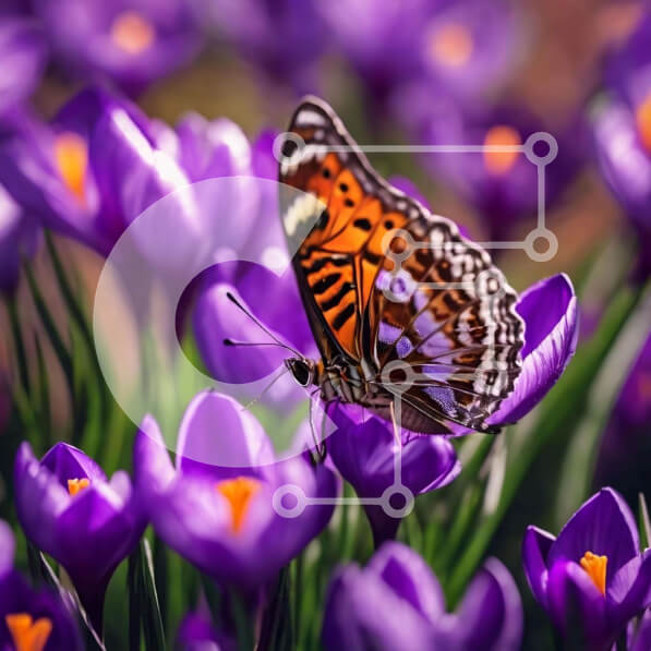 Intra Συλλεκτικό Ξύλινο Παζλ Plywood  4mm - Πεταλούδα στα πορφυρά λουλούδια κρόκου Σε Ξύλινο Κουτί - Διαστάσεις: 10x10 cm – 25 κομμάτια