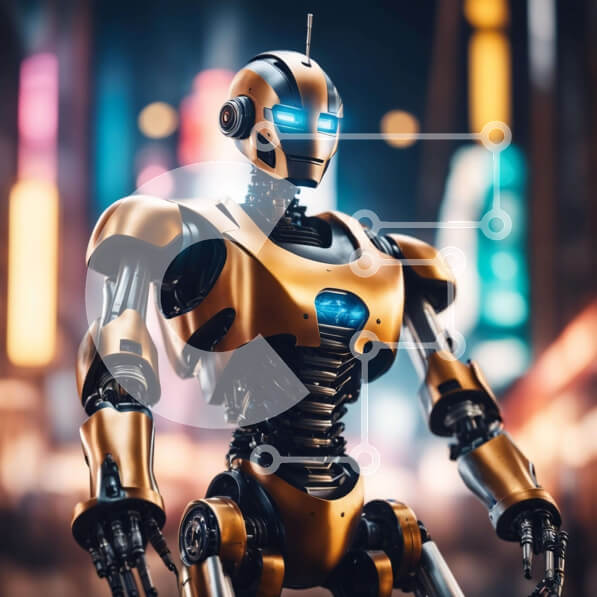 Intra Συλλεκτικό Ξύλινο Παζλ Plywood  4mm - Ρομπότ στην πόλη τη νύχτα με τεχνητή νοημοσύνη (AI) Σε Ξύλινο Κουτί - Διαστάσεις Puzzle: 10x10 cm – 25 κομμάτια