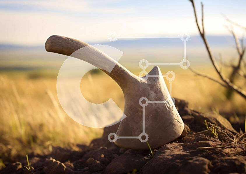 Intra Συλλεκτικό Ξύλινο Παζλ Plywood  4mm - Τσεκούρι σε χωράφι με γρασίδι με βράχους και βρωμιά Σε Ξύλινο Κουτί - Διαστάσεις: 10x10 cm – 25 κομμάτια