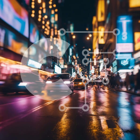 Intra Συλλεκτικό Ξύλινο Παζλ Plywood  4mm - Πολυσύχναστο City Street τη νύχτα με φώτα νέον Σε Ξύλινο Κουτί - Διαστάσεις Puzzle: 10x10 cm – 25 κομμάτια