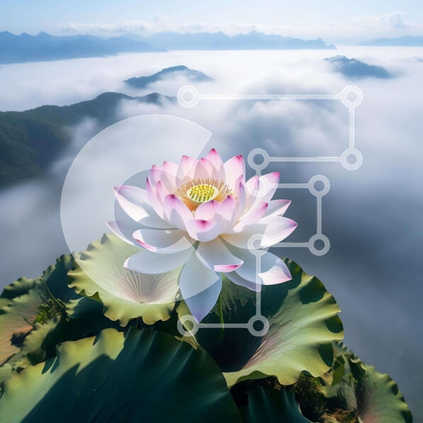 Intra Συλλεκτικό Ξύλινο Παζλ Plywood  4mm - Μονό ροζ λουλούδι λωτού που περιβάλλεται από σύννεφα Σε Ξύλινο Κουτί - Διαστάσεις: 10x10 cm – 25 κομμάτια