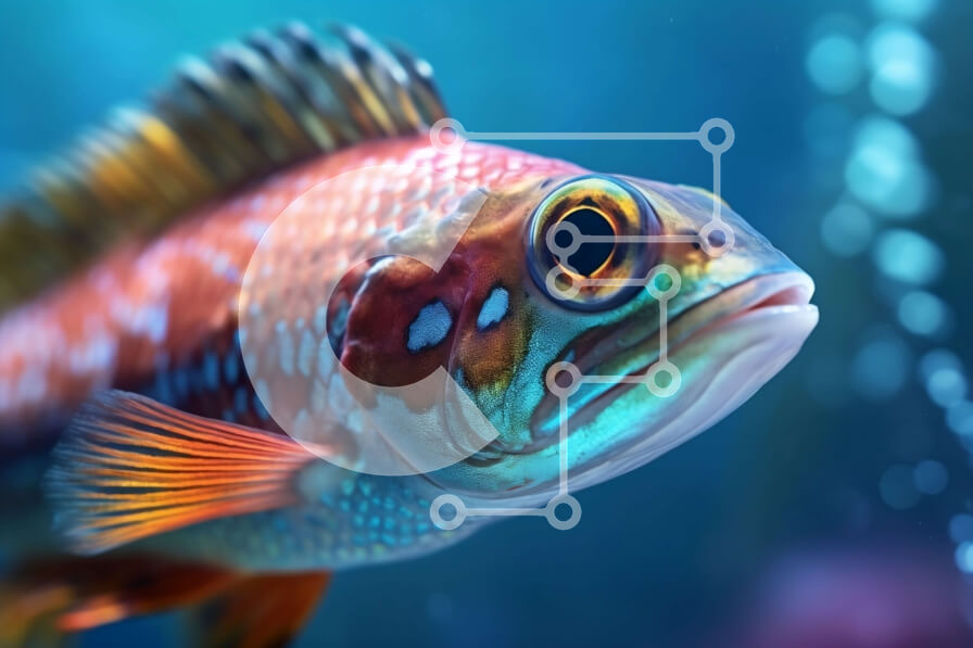 Σετ των 2 Intra Συλλεκτικό Ξύλινο Παζλ Plywood  4mm - Πολύχρωμο ψάρι με μεγάλο μάτι σε μπλε υγρό Σε Ξύλινο Κουτί - Διαστάσεις: 10x10 cm – 25 κομμάτια