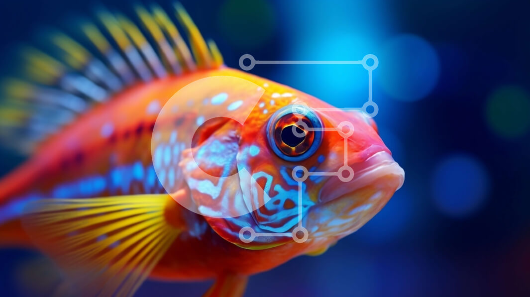 Intra Συλλεκτικό Ξύλινο Παζλ Plywood  4mm - Πολύχρωμα ψάρια που κολυμπούν προς την κάμερα Σε Ξύλινο Κουτί - Διαστάσεις: 10x10 cm – 25 κομμάτια