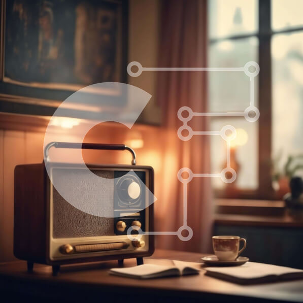 Intra Συλλεκτικό Ξύλινο Παζλ Plywood  4mm - Vintage ραδιόφωνο και φλιτζάνια καφέ σε ξύλινο τραπέζι Σε Ξύλινο Κουτί - Διαστάσεις Puzzle: 10x10 cm – 25 κομμάτια