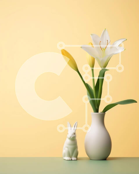 Intra Συλλεκτικό Ξύλινο Παζλ Plywood  4mm - Λευκό βάζο με κουνέλια και κρίνους Σε Ξύλινο Κουτί - Διαστάσεις: 10x10 cm – 25 κομμάτια