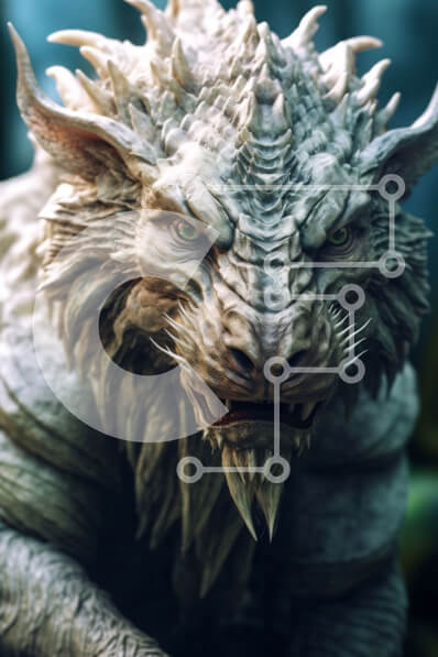 Intra Συλλεκτικό Ξύλινο Παζλ Plywood  4mm - Κοντινό πλάνο του προσώπου ενός μυθικού πλάσματος με απειλητική έκφραση Σε Ξύλινο Κουτί - Διαστάσεις Puzzle: 10x10 cm – 25 κομμάτια