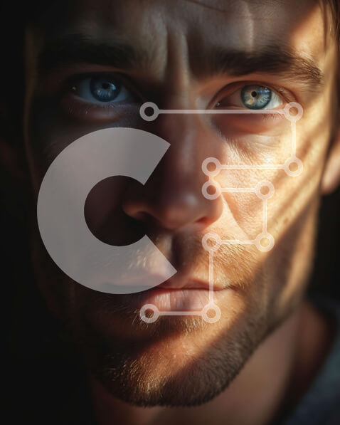 Intra Συλλεκτικό Ξύλινο Παζλ Plywood  4mm - Σοβαρό πορτρέτο ενός άνδρα με μπλε μάτια Σε Ξύλινο Κουτί - Διαστάσεις Puzzle: 10x10 cm – 25 κομμάτια