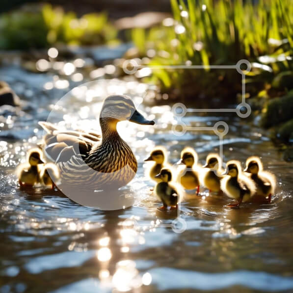 Intra Συλλεκτικό Ξύλινο Παζλ Plywood  4mm - Μητέρα πάπια και παπάκια που κολυμπούν σε ένα ποτάμι Σε Ξύλινο Κουτί - Διαστάσεις: 10x10 cm – 25 κομμάτια