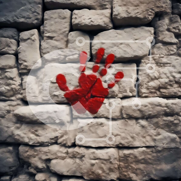 Intra Συλλεκτικό Ξύλινο Παζλ Plywood  4mm - Κόκκινο αποτύπωμα σε πέτρινο τοίχο Σε Ξύλινο Κουτί - Διαστάσεις Puzzle: 10x10 cm – 25 κομμάτια