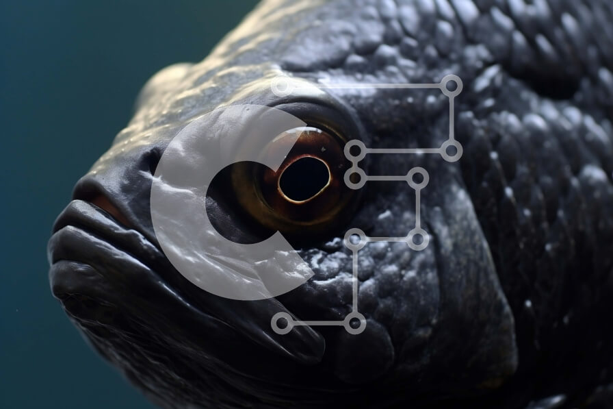 Σετ των 2 Intra Συλλεκτικό Ξύλινο Παζλ Plywood  4mm - Κοντινό πλάνο του προσώπου μαύρου ψαριού με έντονο βλέμμα Σε Ξύλινο Κουτί - Διαστάσεις: 10x10 cm – 25 κομμάτια