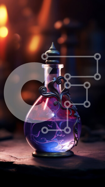 Intra Συλλεκτικό Ξύλινο Παζλ Plywood  4mm - Αφηρημένη εικόνα του μωβ υγρού σε ένα μπουκάλι με μπλε λάμψη Σε Ξύλινο Κουτί - Διαστάσεις Puzzle: 10x10 cm – 25 κομμάτια