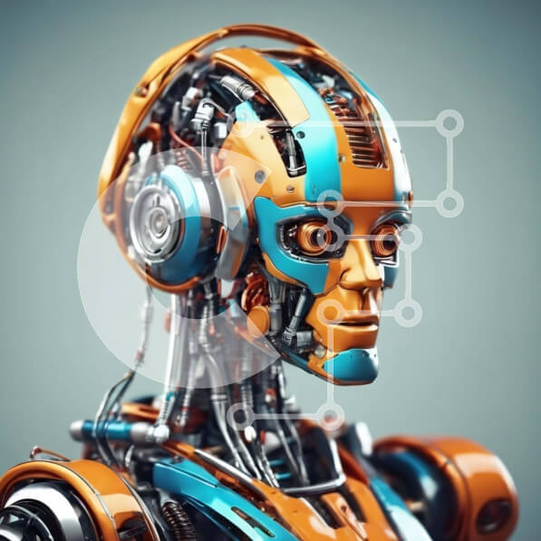 Intra Συλλεκτικό Ξύλινο Παζλ Plywood  4mm - Πορτοκαλί και μπλε ρομπότ στην τεχνητή νοημοσύνη και τη ρομποτική Σε Ξύλινο Κουτί - Διαστάσεις Puzzle: 10x10 cm – 25 κομμάτια