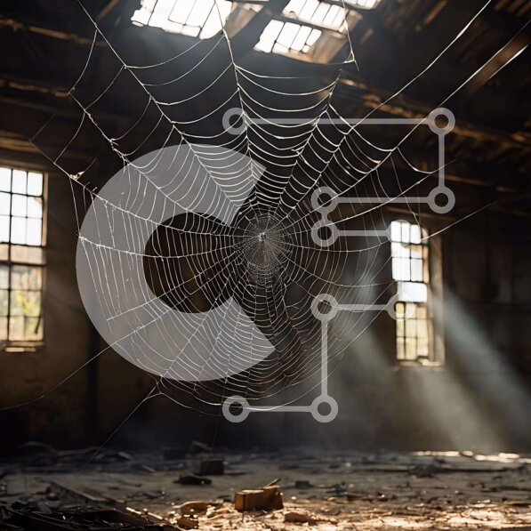 Intra Συλλεκτικό Ξύλινο Παζλ Plywood  4mm - Ιστός αράχνης σε εγκαταλελειμμένο κτήριο με το φως του ήλιου να ρέει μέσω των Windows Σε Ξύλινο Κουτί - Διαστάσεις Puzzle: 10x10 cm – 25 κομμάτια