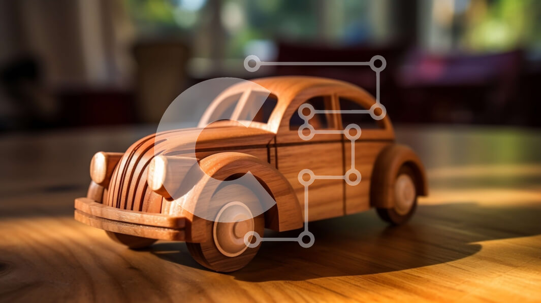 Intra Συλλεκτικό Ξύλινο Παζλ Plywood  4mm - Vintage ξύλινο αυτοκίνητο σε ξύλινο τραπέζι Σε Ξύλινο Κουτί - Διαστάσεις: 10x10 cm – 25 κομμάτια