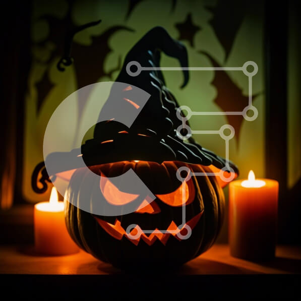 Intra Συλλεκτικό Ξύλινο Παζλ Plywood  4mm - Τρομακτικό φανάρι για το Halloween Jack-o-Lantern σε ένα περβάζι Σε Ξύλινο Κουτί - Διαστάσεις: 10x10 cm – 25 κομμάτια