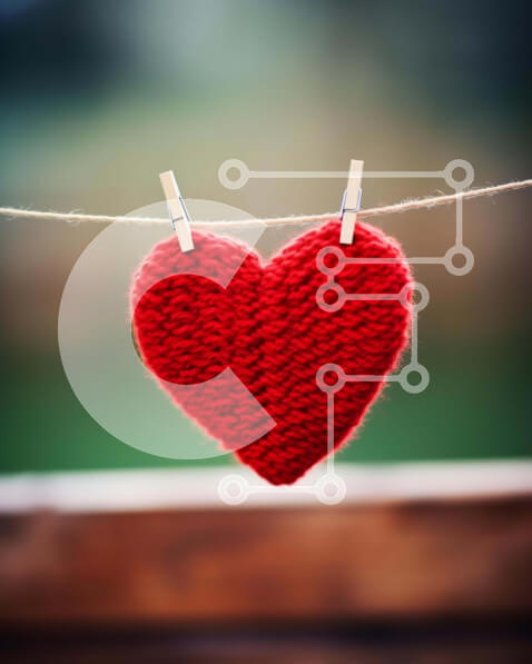 Intra Συλλεκτικό Ξύλινο Παζλ Plywood  4mm - Κόκκινη πλεκτή καρδιά που κρέμεται στο ρούχο για την ημέρα του Αγίου Βαλεντίνου Σε Ξύλινο Κουτί - Διαστάσεις: 10x10 cm – 25 κομμάτια