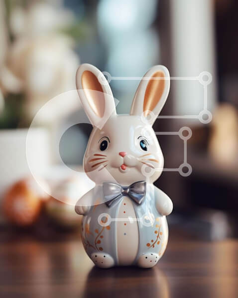 Intra Συλλεκτικό Ξύλινο Παζλ Plywood  4mm - Ειδώλιο λαγουδάκι του Πάσχα σε ξύλινο τραπέζι με αυγά Σε Ξύλινο Κουτί - Διαστάσεις Puzzle: 10x10 cm – 25 κομμάτια