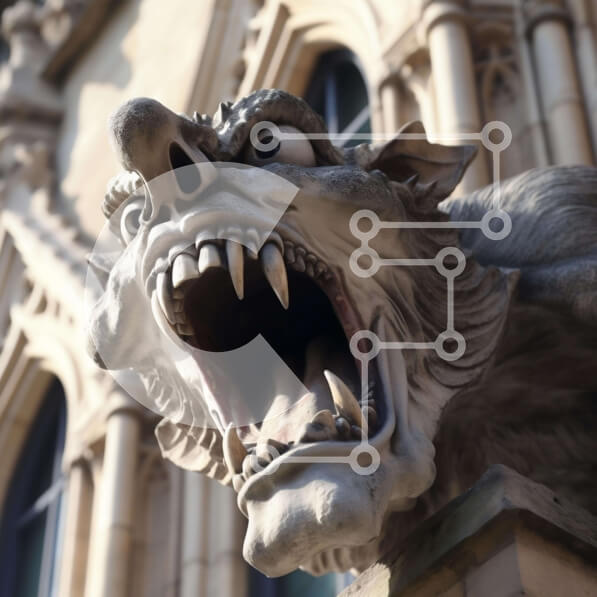 Intra Συλλεκτικό Ξύλινο Παζλ Plywood  4mm - Άγαλμα Gargoyle με ανοιχτό στόμα στο παλιό κτίριο Σε Ξύλινο Κουτί - Διαστάσεις Puzzle: 10x10 cm – 25 κομμάτια