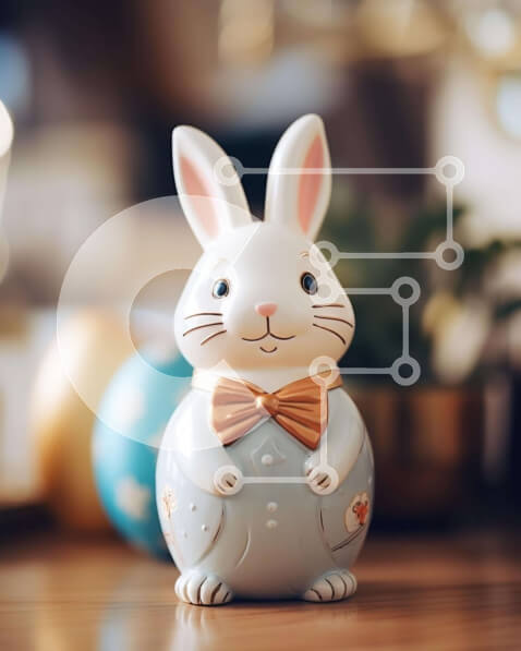 Intra Συλλεκτικό Ξύλινο Παζλ Plywood  4mm - Λευκό λαγουδάκι με πασχαλινό θέμα με μπλε παπιγιόν και αυγά Σε Ξύλινο Κουτί - Διαστάσεις Puzzle: 10x10 cm – 25 κομμάτια