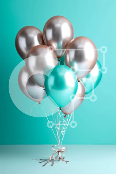 Intra Συλλεκτικό Ξύλινο Παζλ Plywood  4mm - Όμορφη εικόνα μεταλλικών μπαλονιών που επιπλέουν σε τιρκουάζ φόντο Σε Ξύλινο Κουτί - Διαστάσεις Puzzle: 10x10 cm – 25 κομμάτια