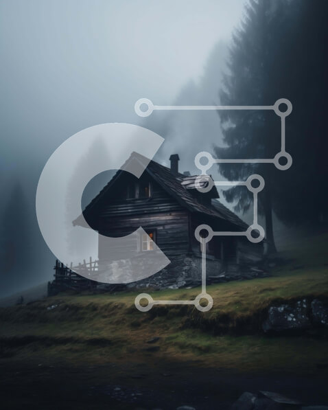 Intra Συλλεκτικό Ξύλινο Παζλ Plywood  4mm - Απομονωμένη ξύλινη καμπίνα στο ομιχλώδες δάσος Σε Ξύλινο Κουτί - Διαστάσεις: 10x10 cm – 25 κομμάτια