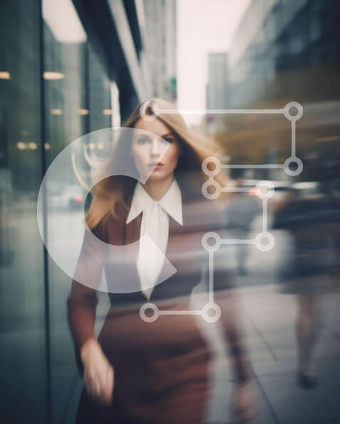 Intra Συλλεκτικό Ξύλινο Παζλ Plywood  4mm - Γυναίκα με μακριά καστανά μαλλιά που τρέχει σε αστικό περιβάλλον Σε Ξύλινο Κουτί - Διαστάσεις Puzzle: 10x10 cm – 25 κομμάτια