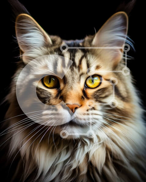 Σετ των 2 Intra Συλλεκτικό Ξύλινο Παζλ Plywood  4mm - Αξιολάτρευτη κοντινή εικόνα μιας χνουδωτής γάτας με έντονα κίτρινα μάτια Σε Ξύλινο Κουτί - Διαστάσεις: 10x10 cm – 25 κομμάτια