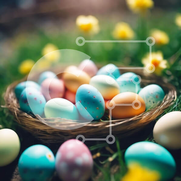 Intra Συλλεκτικό Ξύλινο Παζλ Plywood  4mm - Πολύχρωμο καλάθι με πασχαλινά αυγά σε γρασίδι με λουλούδια Σε Ξύλινο Κουτί - Διαστάσεις: 10x10 cm – 25 κομμάτια