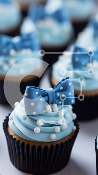 Intra Συλλεκτικό Ξύλινο Παζλ Plywood  4mm - Ποικιλία Cupcakes με Μπλε και Λευκούς Φιόγκους πουά Σε Ξύλινο Κουτί - Διαστάσεις: 10x10 cm – 25 κομμάτια