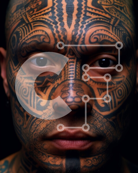 Intra Συλλεκτικό Ξύλινο Παζλ Plywood  4mm - Πορτρέτο ενός άνδρα με πρόσωπο με τατουάζ Σε Ξύλινο Κουτί - Διαστάσεις Puzzle: 10x10 cm – 25 κομμάτια