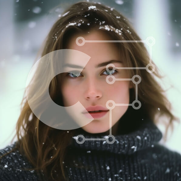 Intra Συλλεκτικό Ξύλινο Παζλ Plywood  4mm - Όμορφη εικόνα μιας γυναίκας με γκρι πουλόβερ και κασκόλ στο χιόνι Σε Ξύλινο Κουτί - Διαστάσεις Puzzle: 10x10 cm – 25 κομμάτια