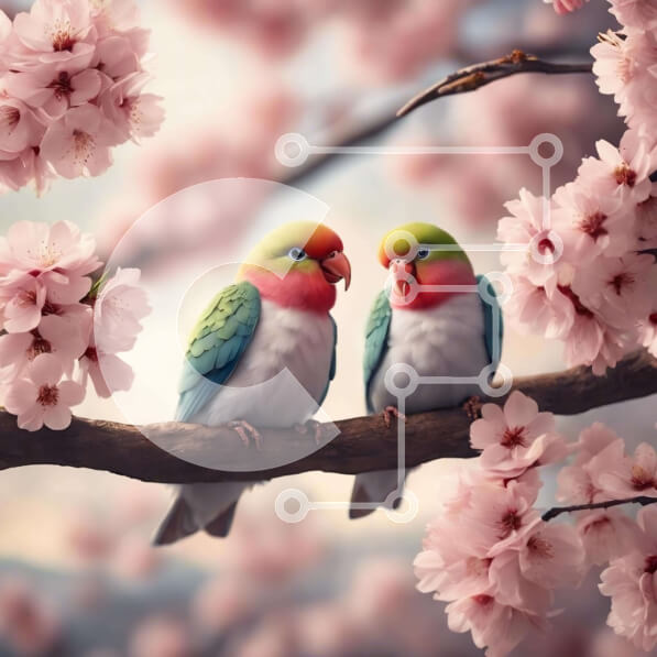 Intra Συλλεκτικό Ξύλινο Παζλ Plywood  4mm - Πολύχρωμοι παπαγάλοι σε κλαδί με ροζ άνθη Σε Ξύλινο Κουτί - Διαστάσεις: 10x10 cm – 25 κομμάτια